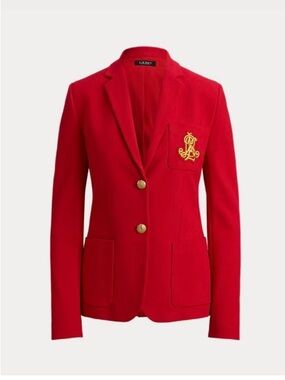 Ralph Lauren Bright Red Wool Blazer with Gold Crest